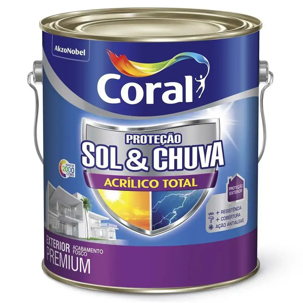 Tinta Acrílica Premium Fosca Proteção Sol &amp; Chuva Branco 3,6 Litros