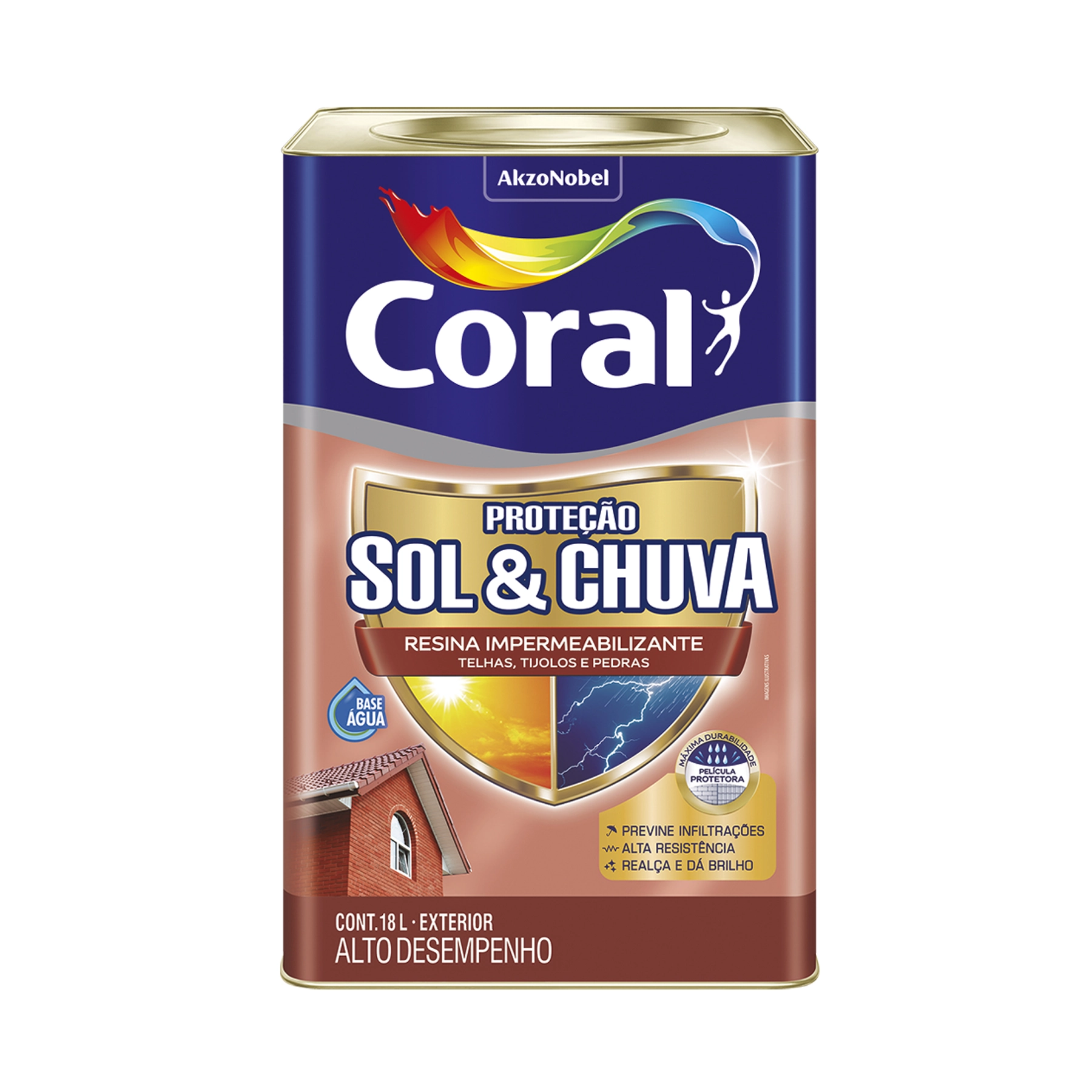Resina Impermeabilizante Vermelho Óxi 18L Coral Proteção Sol e Chuva.