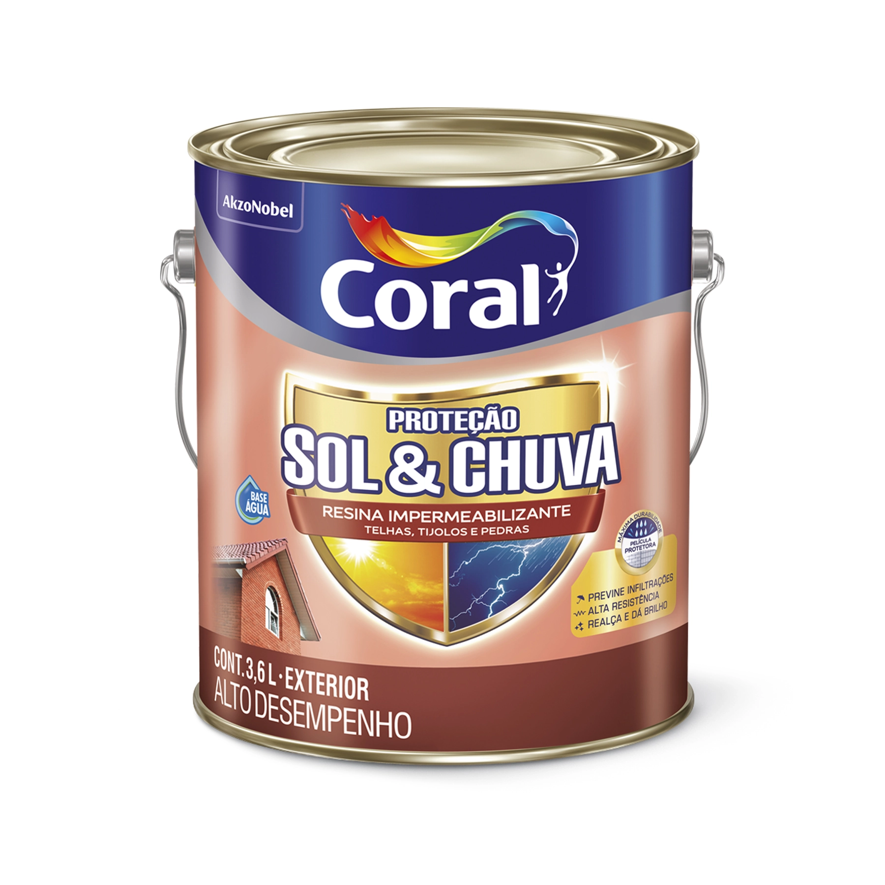 Resina Impermeabilizante Vermelho Óxi 3,6L Coral Proteção Sol e Chuva.