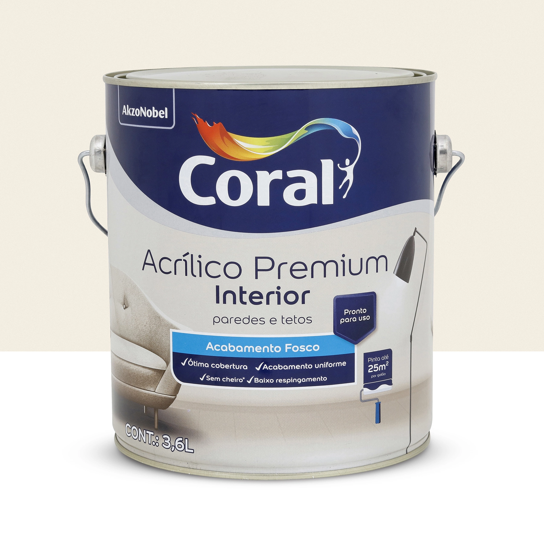 Tinta Acrílico Premium Pronta para Uso Interior Fosca Branco 3,6 L Coral