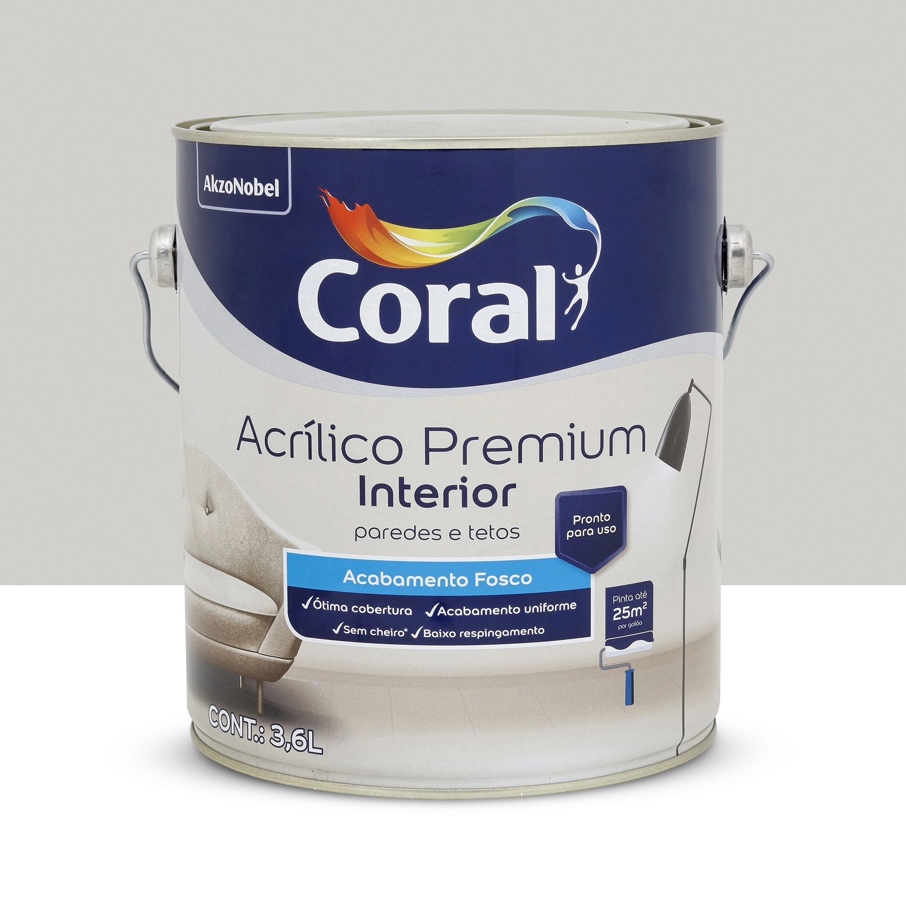 Tinta Acrílico Premium Pronta para Uso Interior Fosca Crômio 3,6 L Coral