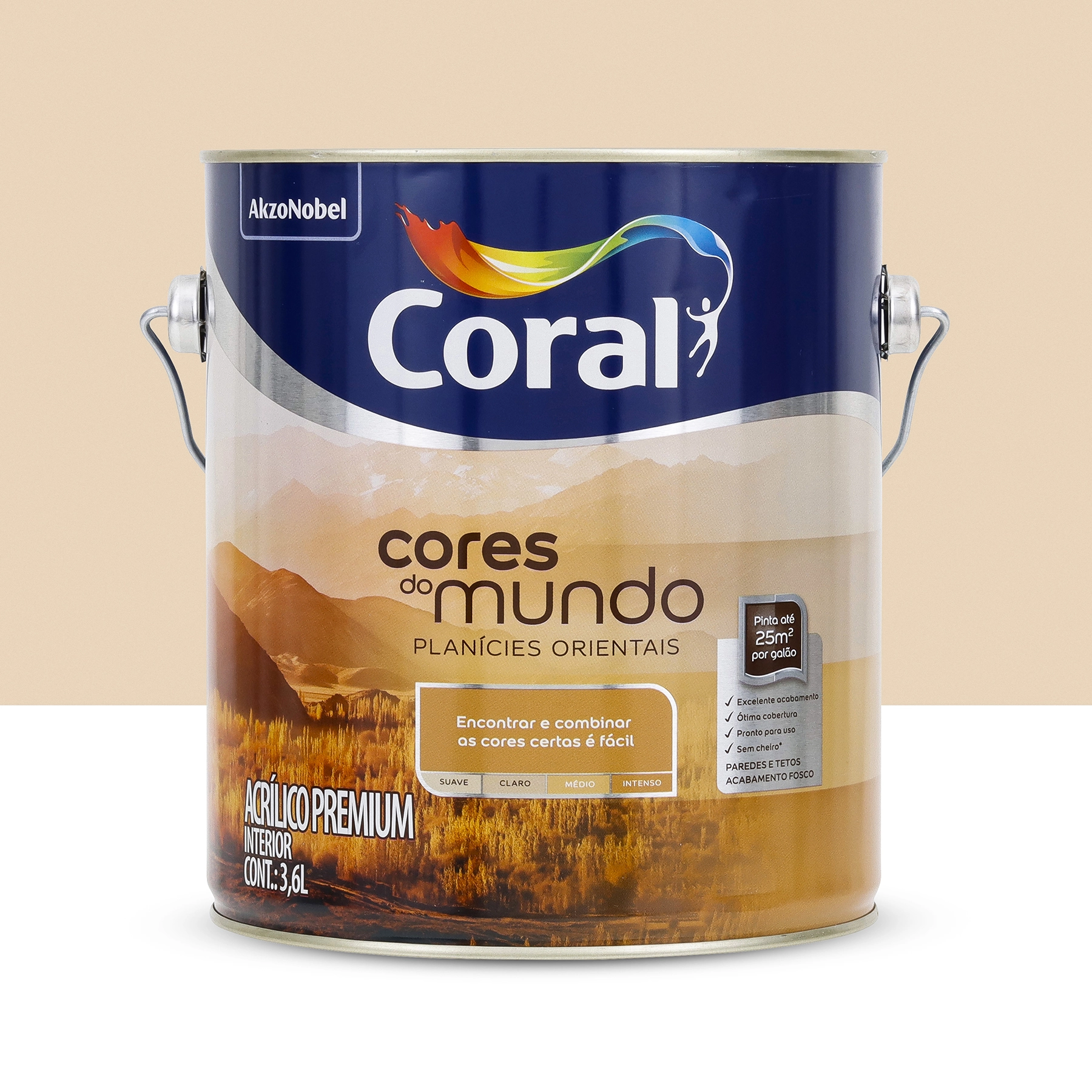 Tinta Acrílica Fosca Pronta para Uso Cores do Mundo Premium Interior Planicie Oriental Suave 3,6 L Coral