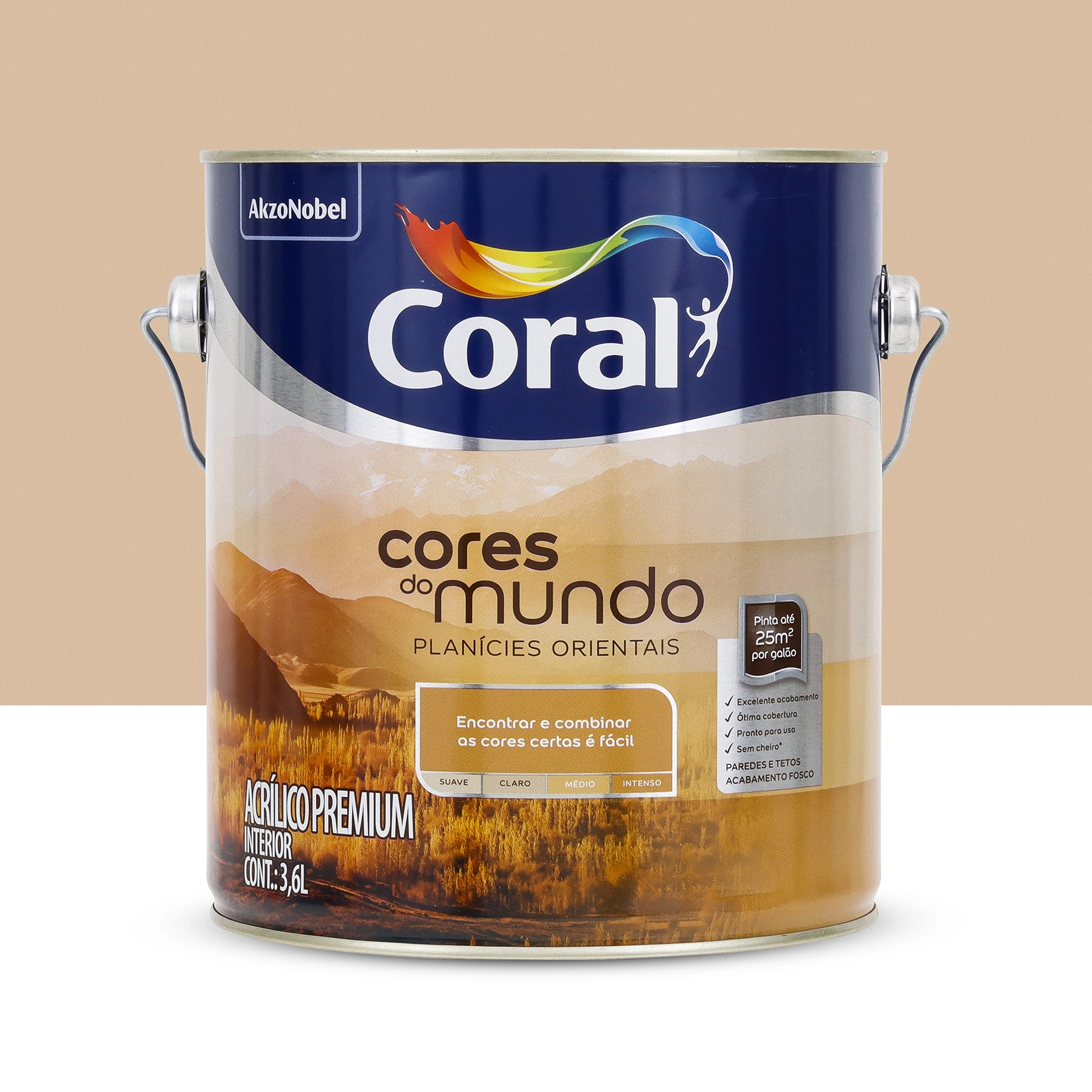 Tinta Acrílica Fosca Pronta para Uso Cores do Mundo Premium Interior Planicie Oriental Claro 3,6 L Coral