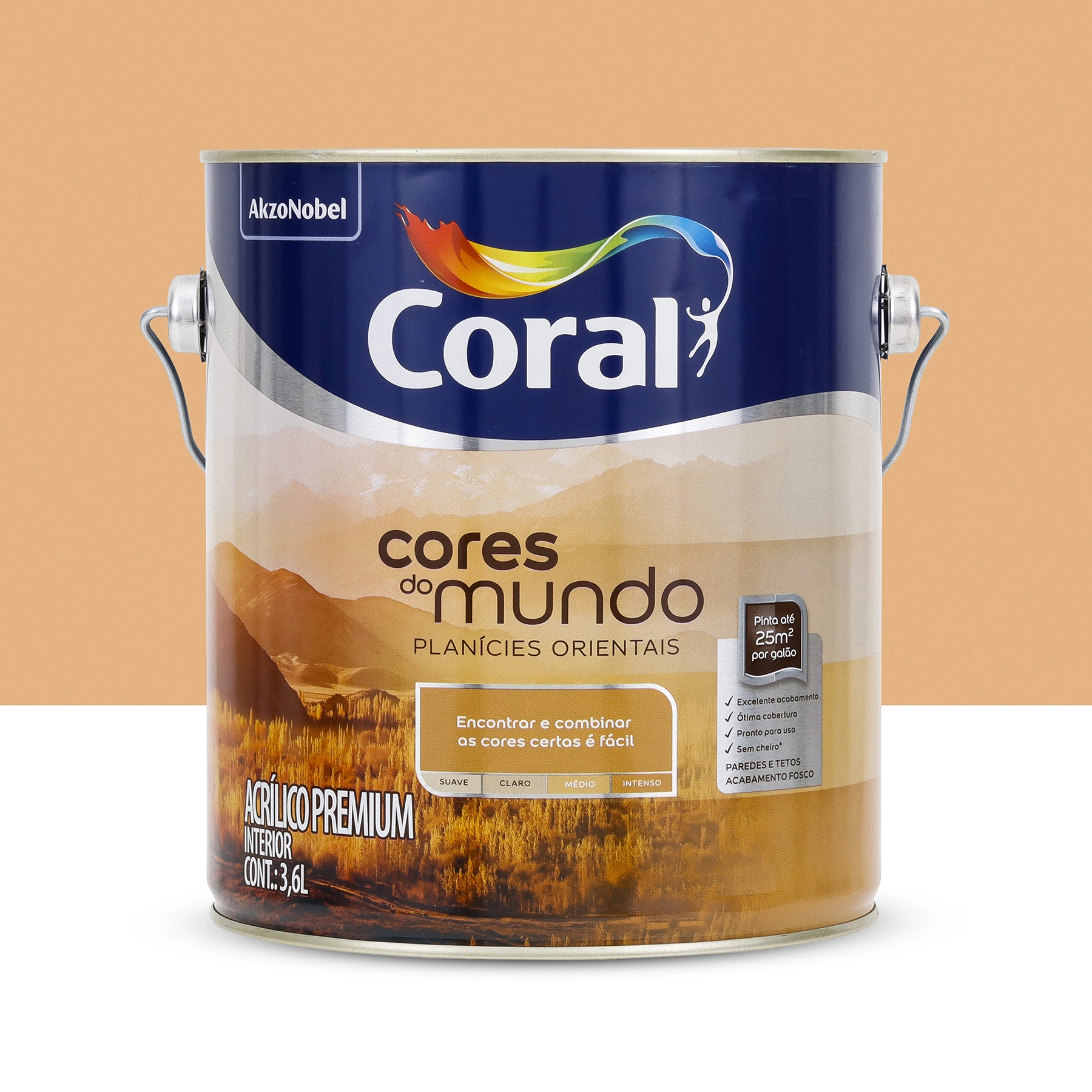 Tinta Acrílica Fosca Pronta para Uso Cores do Mundo Premium Interior Planicie Oriental Médio 3,6 L Coral