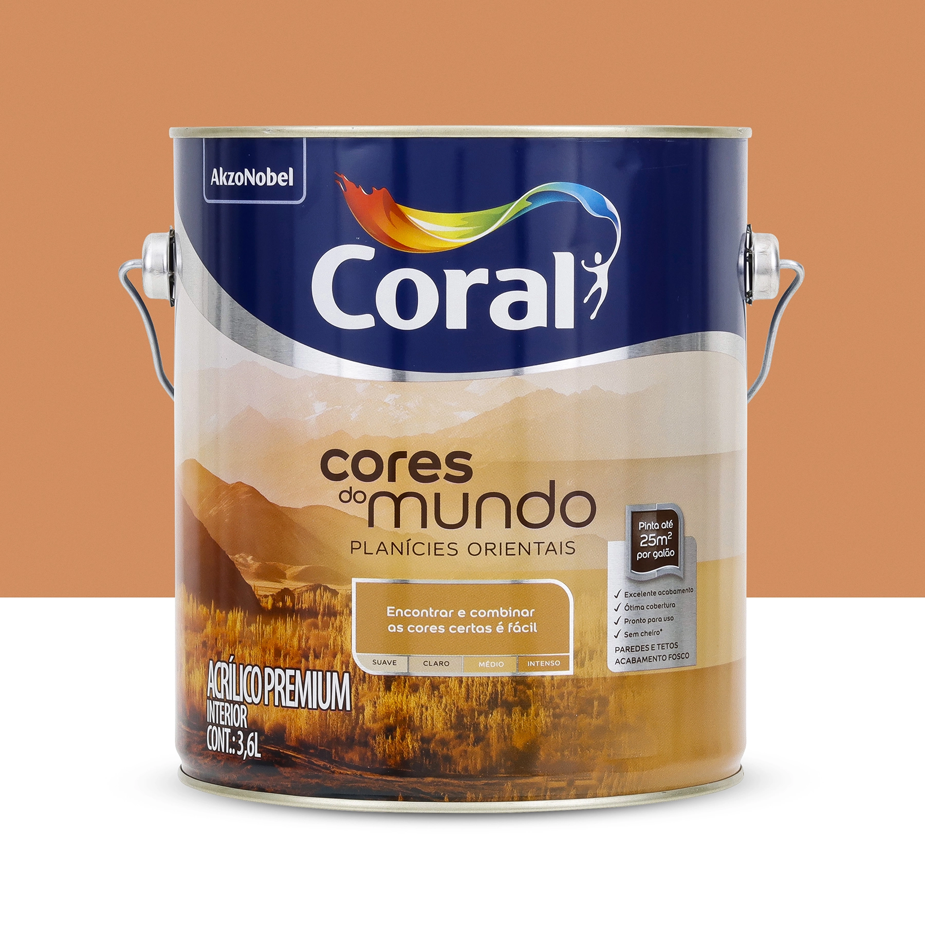 Tinta Acrílica Fosca Pronta para Uso Cores do Mundo Premium Interior Planicie Oriental Intenso 3,6 L Coral