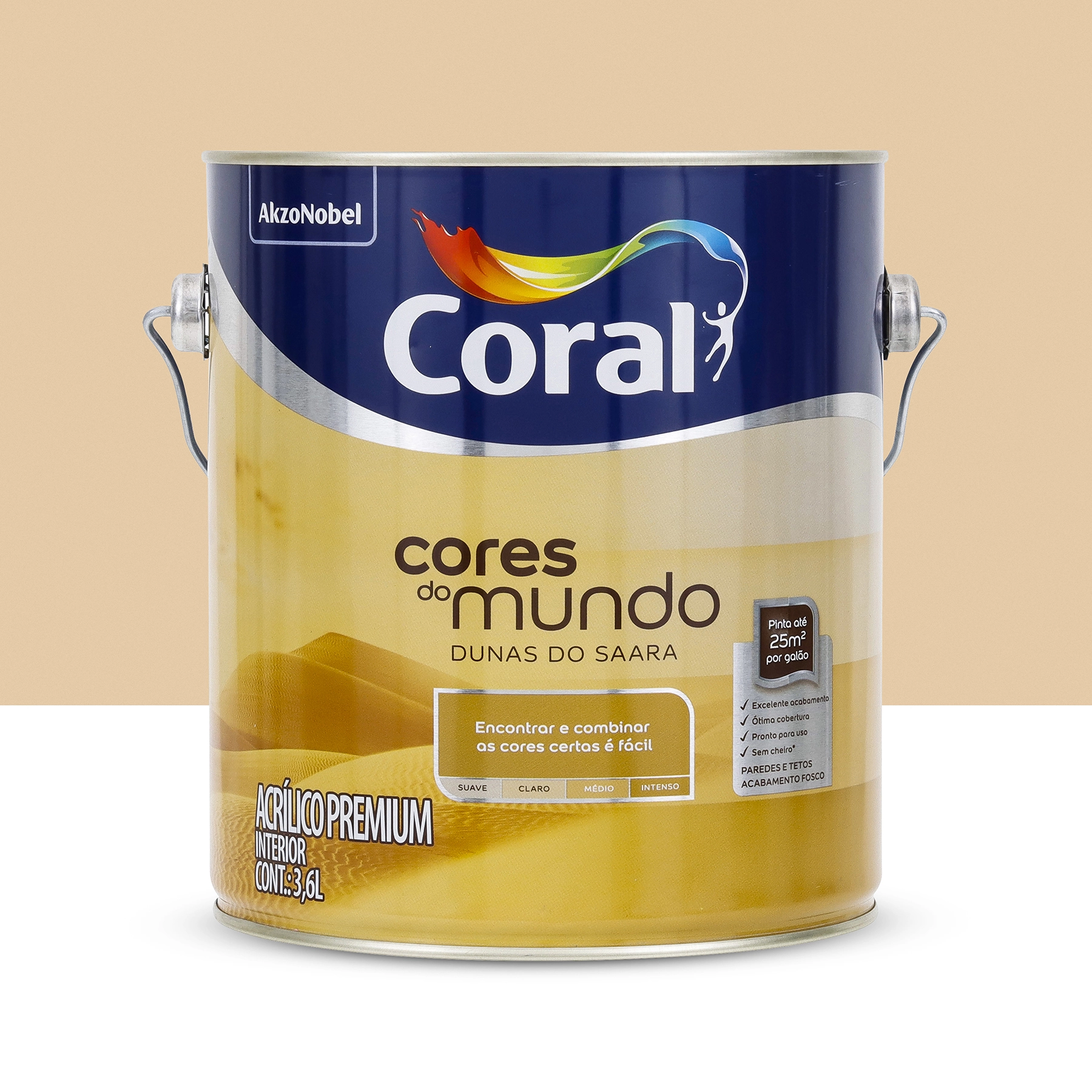Tinta Acrílica Fosca Pronta para Uso Cores do Mundo Premium Interior Dunas Do Saara Claro 3,6 L Coral