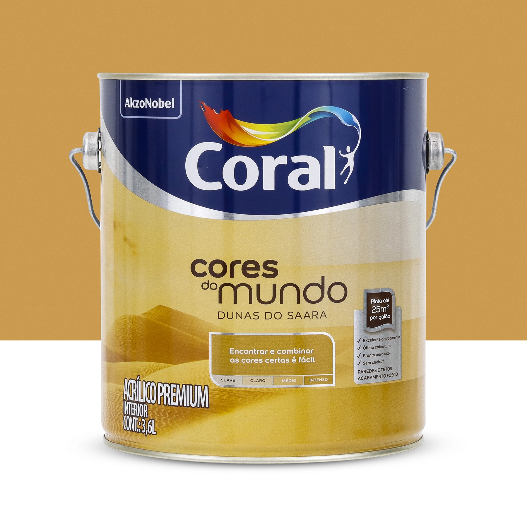 Tinta Acrílica Fosca Pronta para Uso Cores do Mundo Premium Interior Dunas Do Saara Intenso 3,6 L Coral