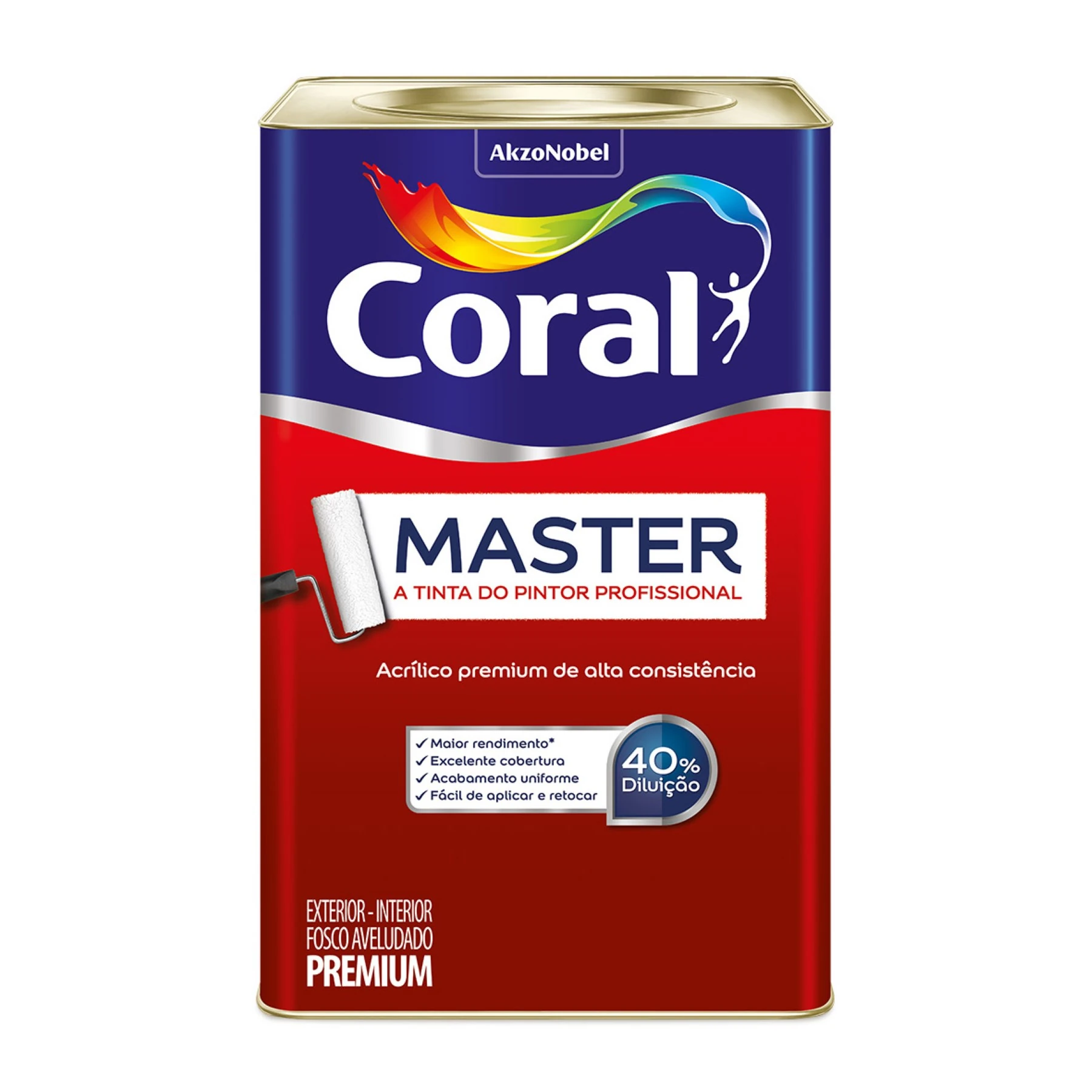 Tinta Acrílica Fosca Aveludado Master Premium Interno e Externo Tubarão 18L Coral