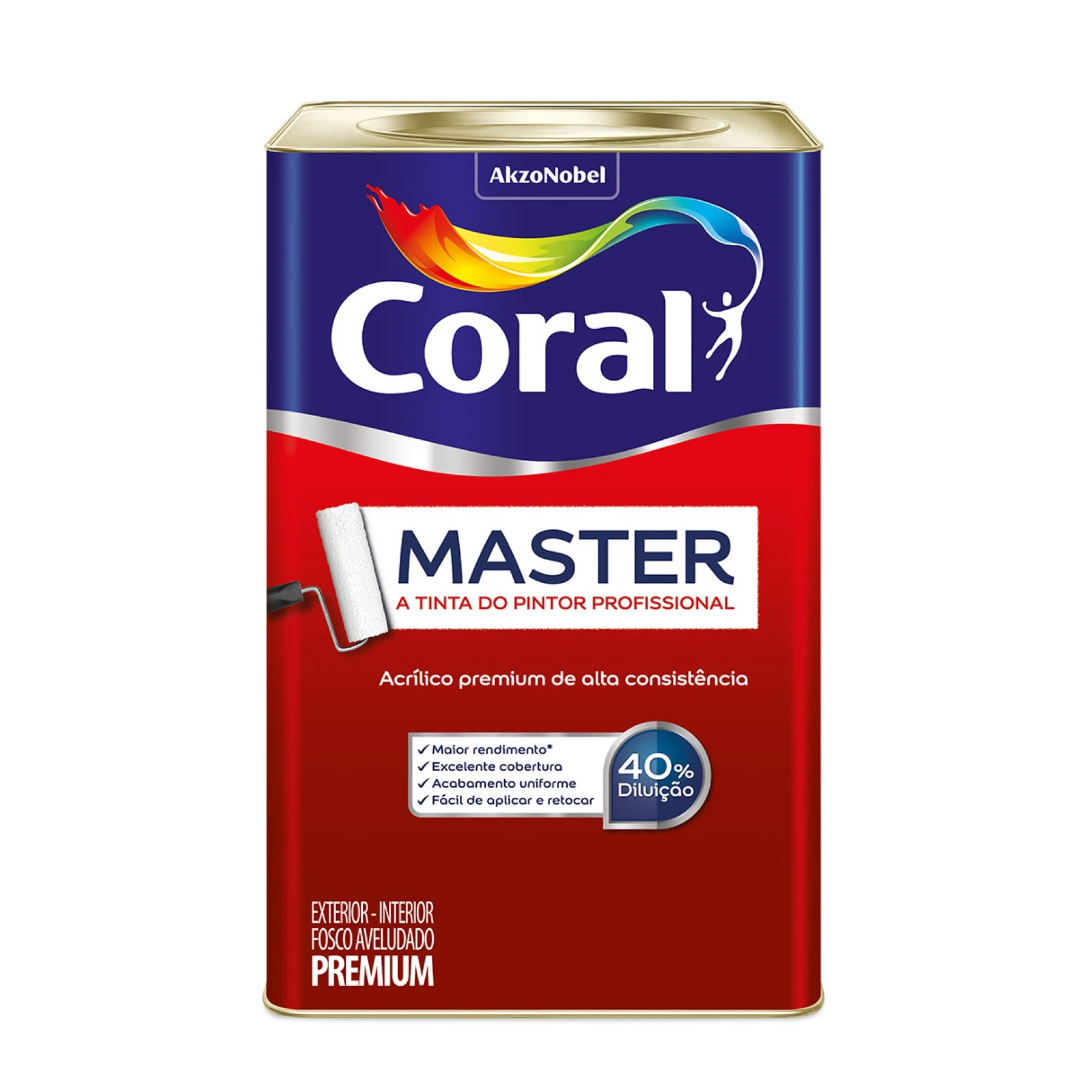 Tinta Acrílica Fosca Aveludado Master Premium Interno e Externo Branca 18L Coral