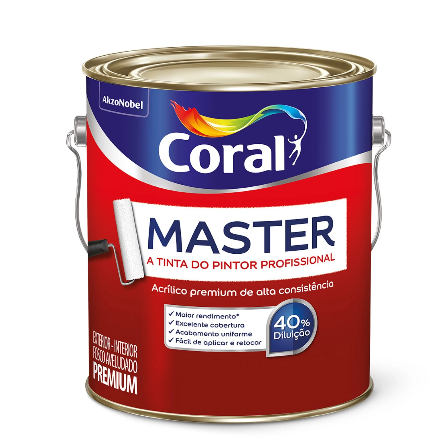 Tinta Acrílica Fosca Aveludado Master Premium Interno e Externo Branca 3,6L Coral