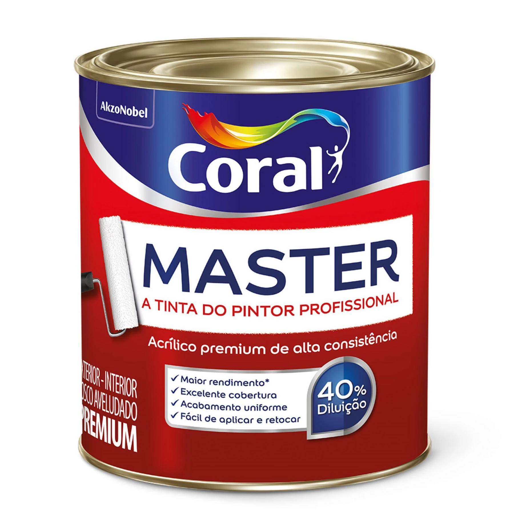 Tinta Acrílica Fosca Aveludado Master Premium Interno e Externo Branca 0,9L Coral