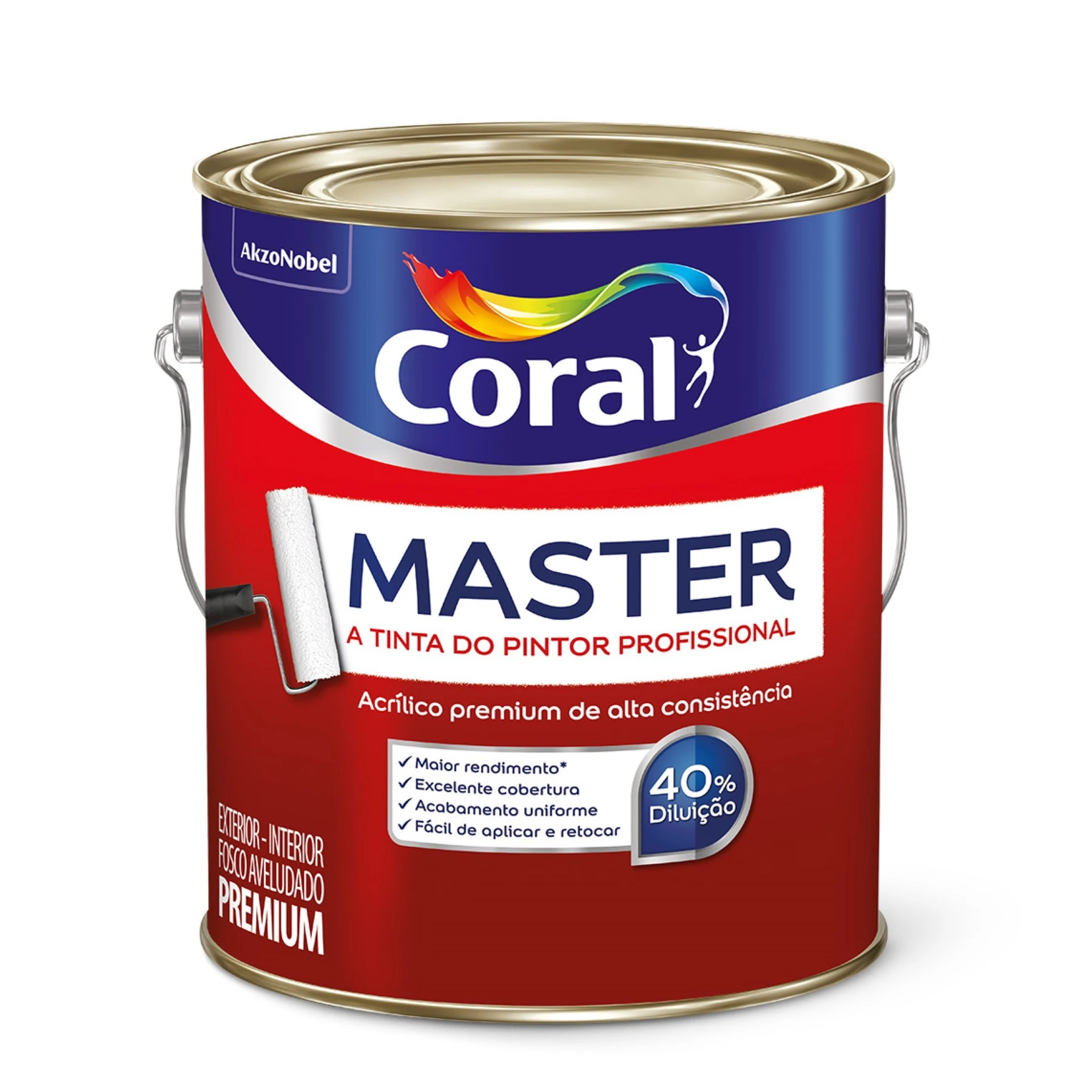 Tinta Acrílica Fosca Aveludado Master Premium Interno e Externo Tubarão Branco 3,6L Coral