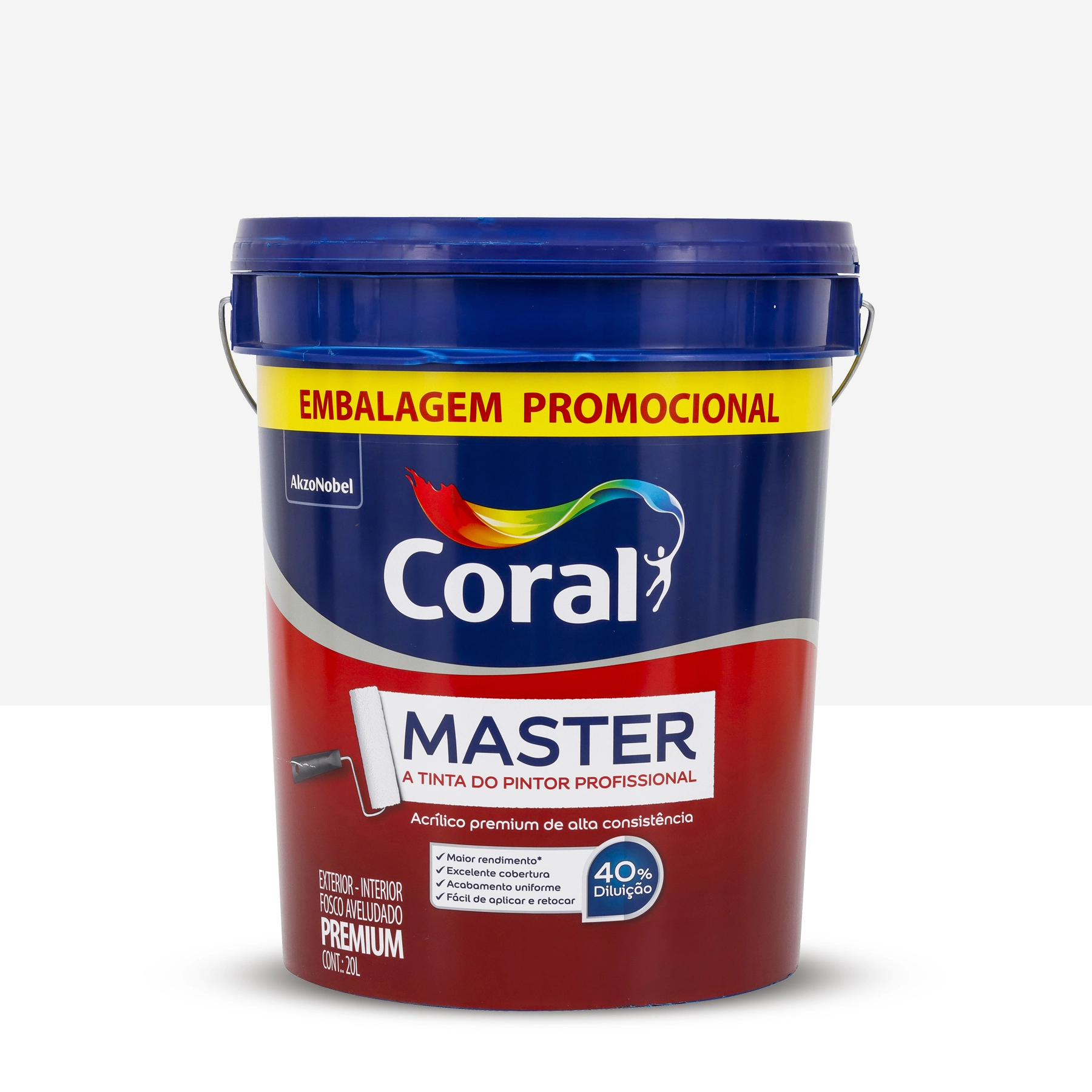 Tinta Acrílica Fosca Aveludado Master Premium Interno e Externo Branca 20L Coral