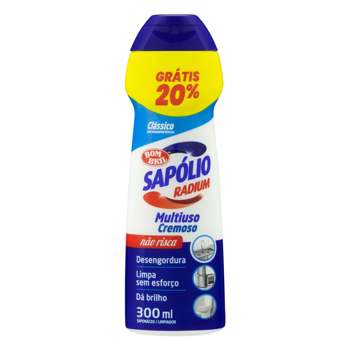 Saponáceo Cremoso Multiuso Clássico Sapólio Radium Squeeze 300ml Grátis 20