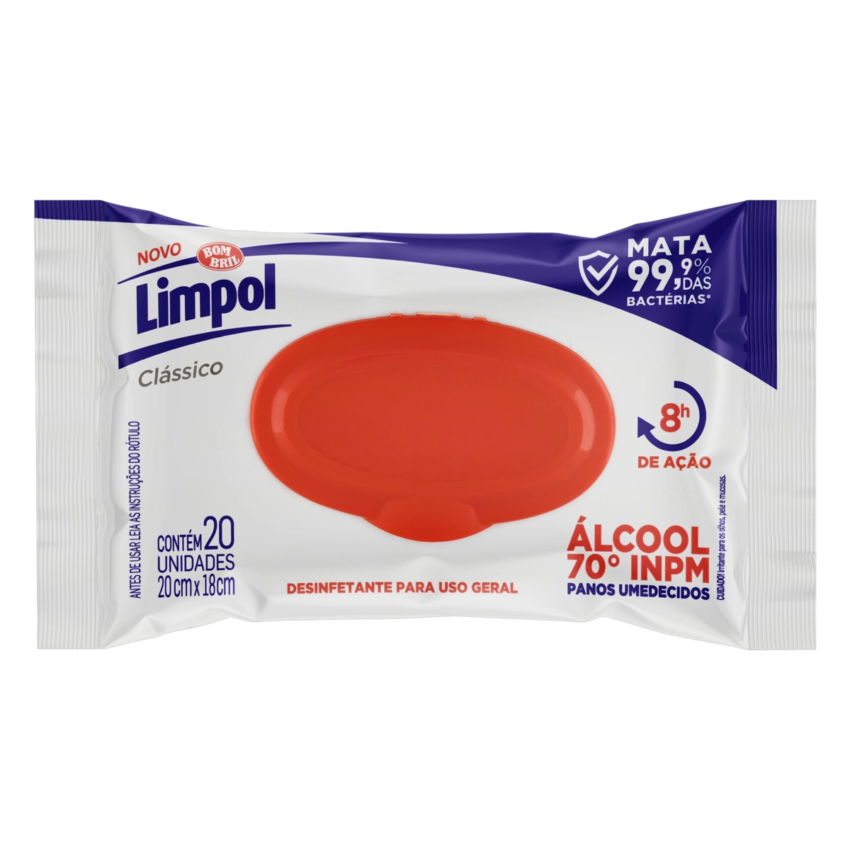 Pano Umedecido Com álcool 70° Inpm Clássico Limpol Pacote 20 Unidades