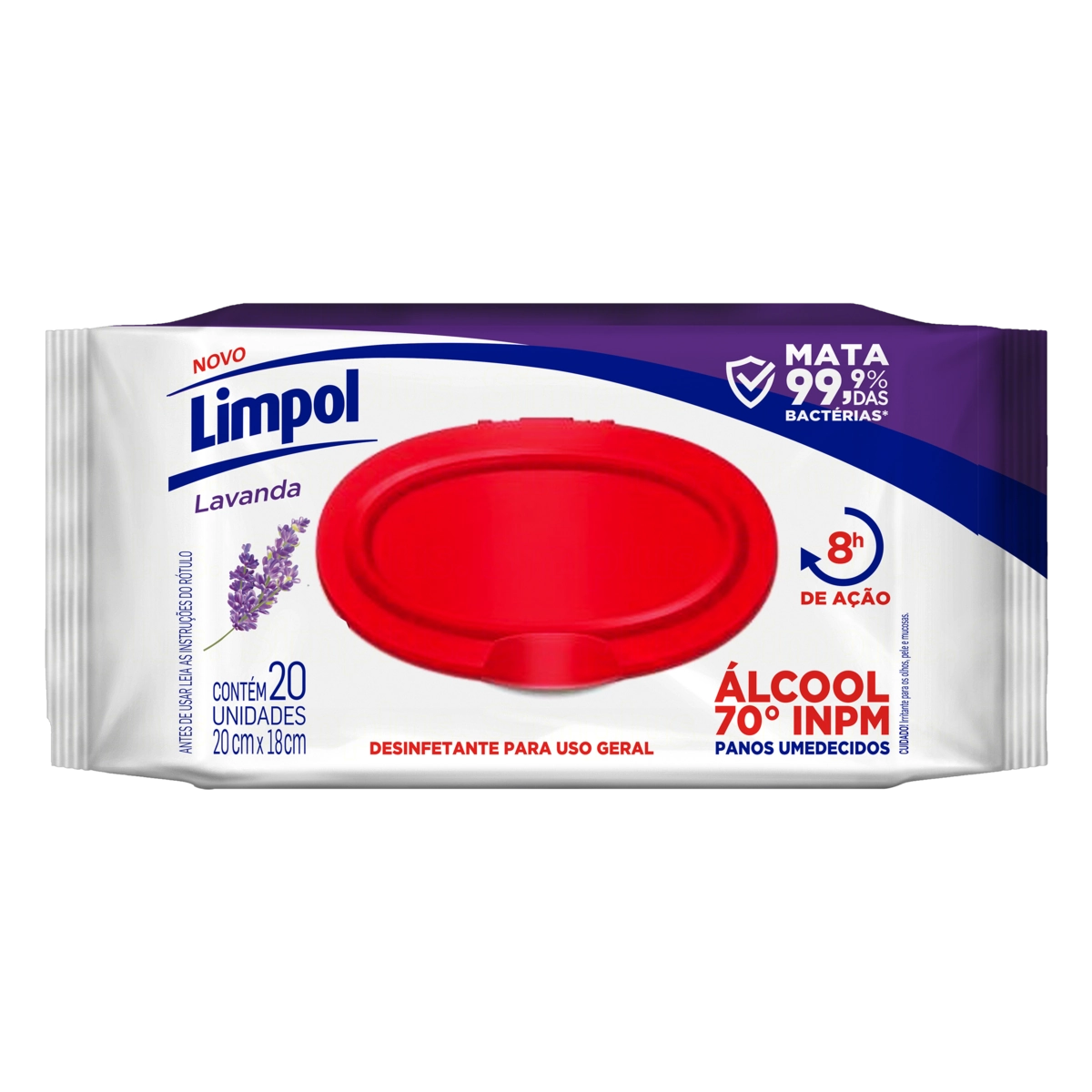 Pano Umedecido Com álcool 70° Inpm Lavanda Limpol Pacote 20 Unidades