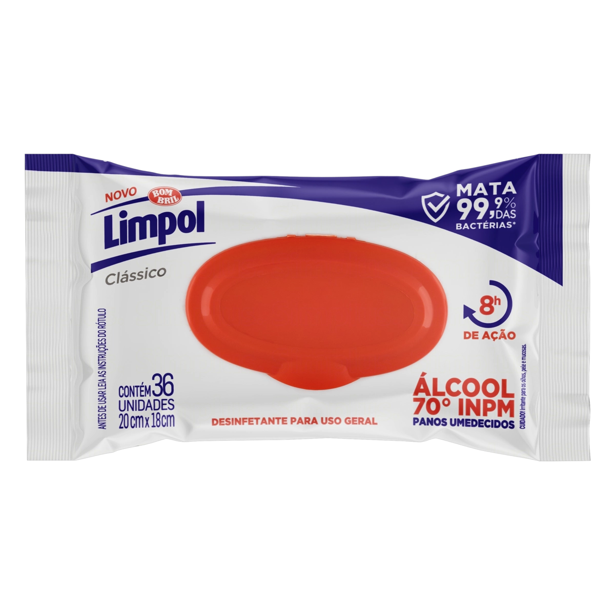 Pano Umedecido Com álcool 70° Inpm Clássico Limpol Pacote 36 Unidades