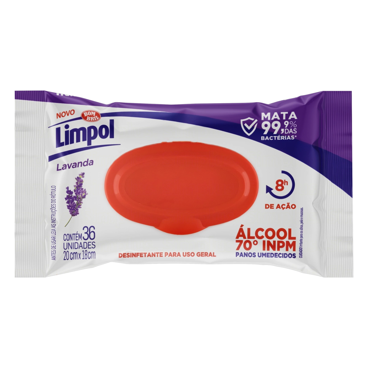 Pano Umedecido Com álcool 70° Inpm Lavanda Limpol Pacote 36 Unidades