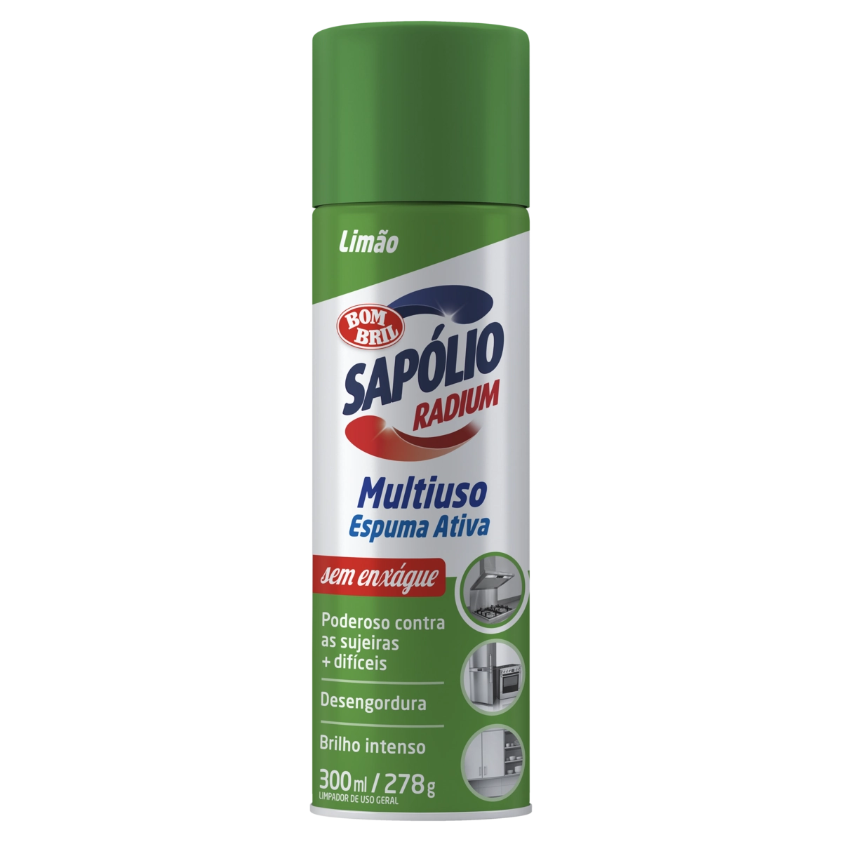 Limpador Multiuso Espuma Ativa Limão Sapólio Radium Frasco 300ml Spray