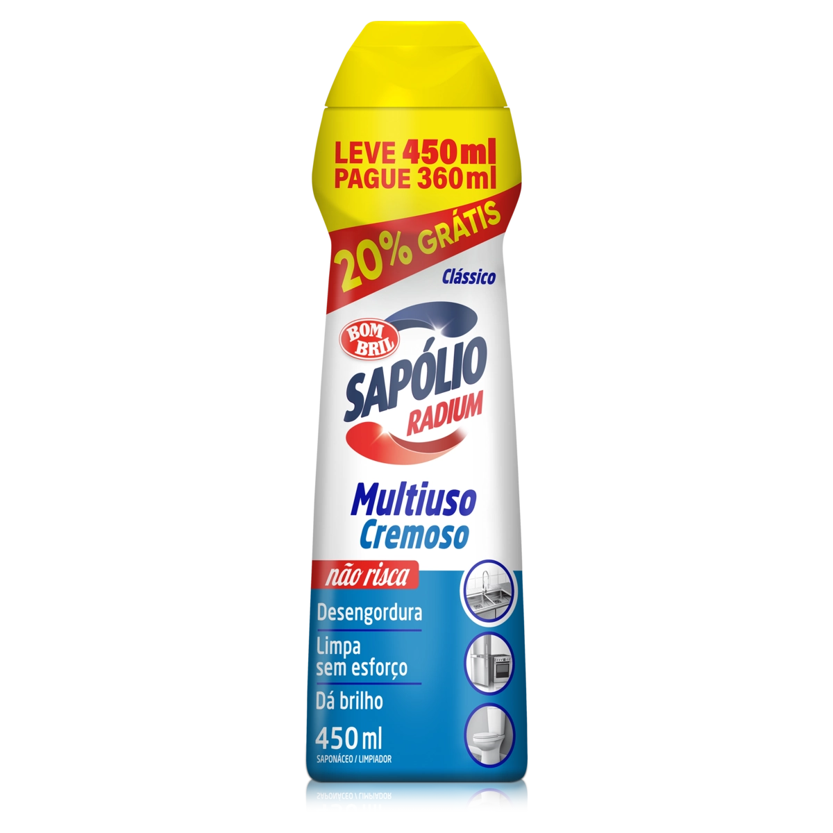 Saponáceo Cremoso Multiuso Clássico Sapólio Radium Squeeze Leve 450ml Pague 360ml