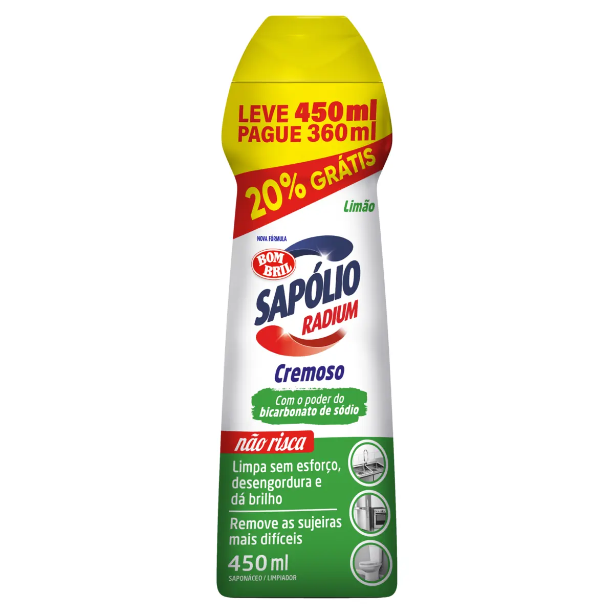 Saponáceo Cremoso Limão Sapólio Radium Squeeze Leve 450ml Pague 360ml