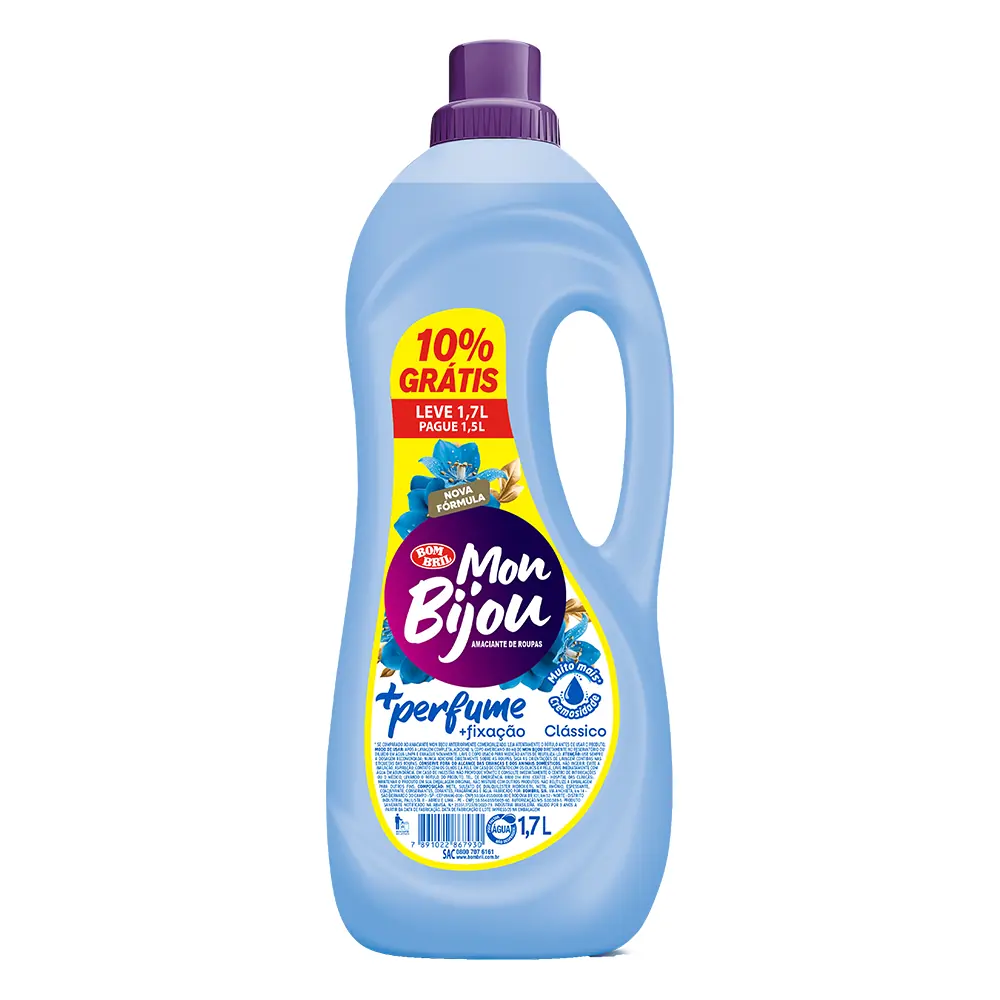 Amaciante De Roupa Clássico Mon Bijou Perfume Frasco Leve 1,7l Pague 1,5l
