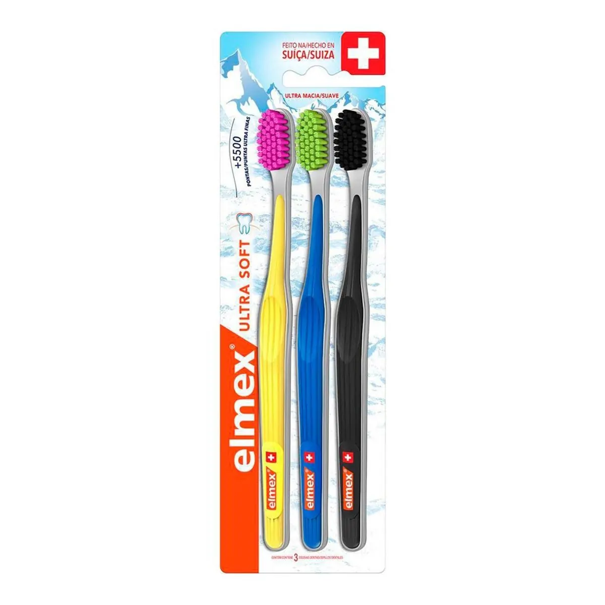 Pack de Escova Dental Elmex Ultra Soft Extra Macia Com 3 unidades