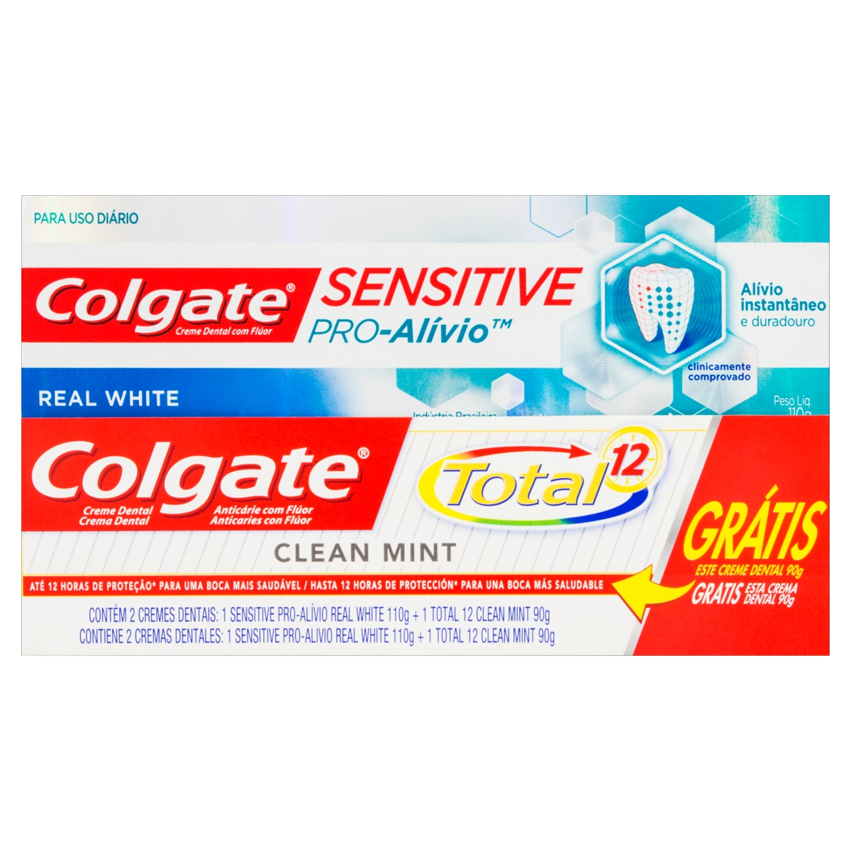 Kit Creme Dental Colgate Sensitive Pro-Alívio Real White 110g e Creme Dental Total 12 Clean Mint 90g