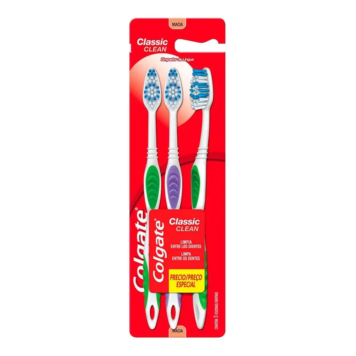 Escova de Dente Colgate Classic Clean 3 unidades
