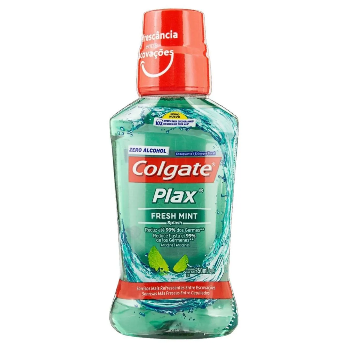Pack Enxaguante Bucal Zero álcool Fresh Mint Colgate Plax Frasco Leve 4 Pague 3 Unidades 250ml Cada
