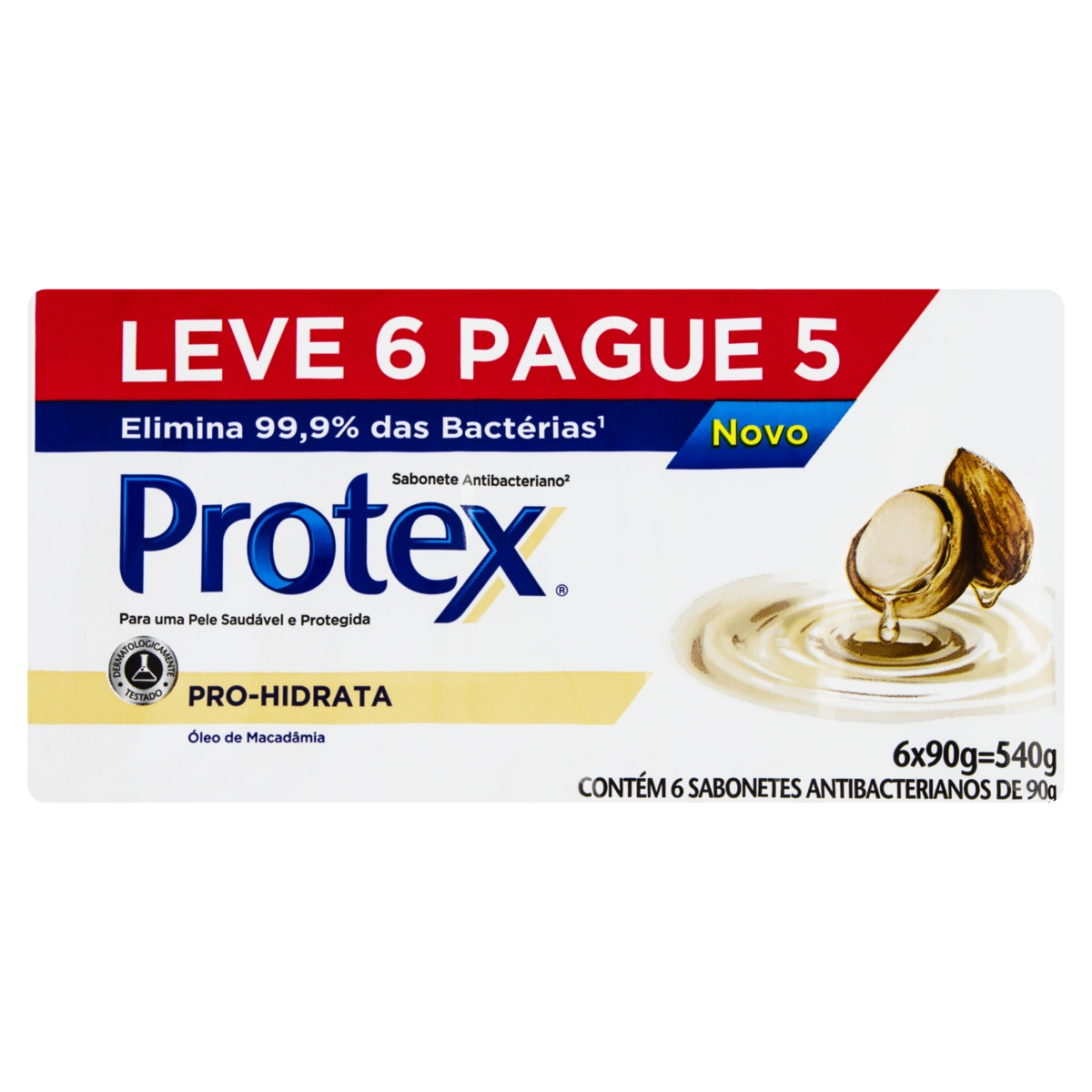 Pack Sabonete Barra Antibacteriano Macadâmia Protex Pro Hidrata Envoltório 540g Leve 6 Pague 5 Unida