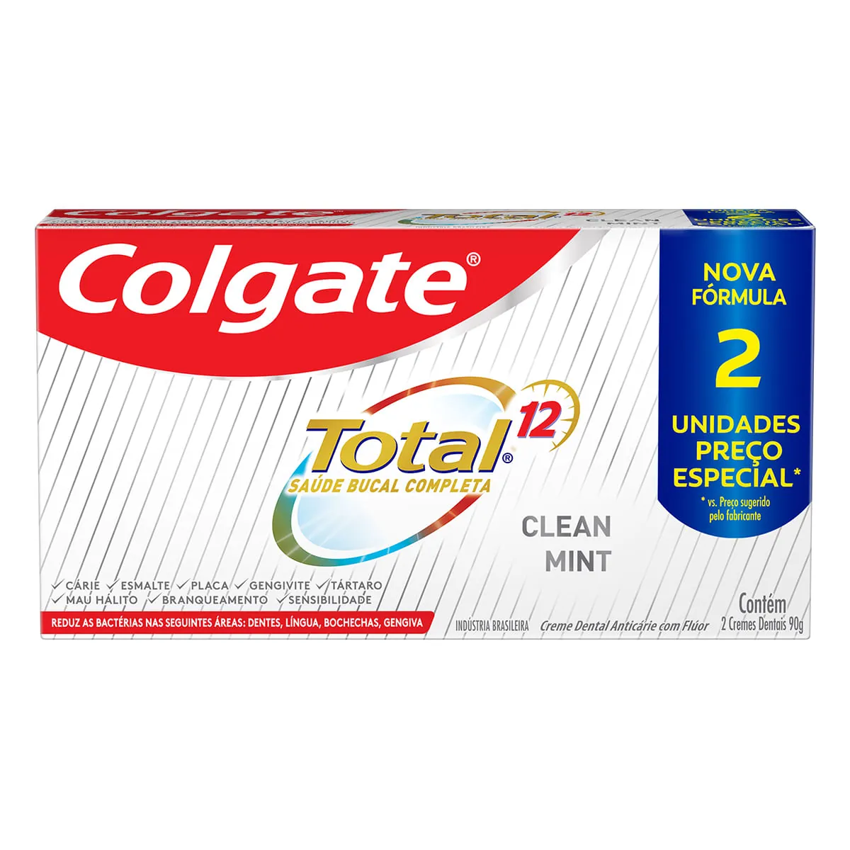 Creme Dental Colgate Total 12 Clean Mint 90g Promo Embalagem econômica com duas unidades