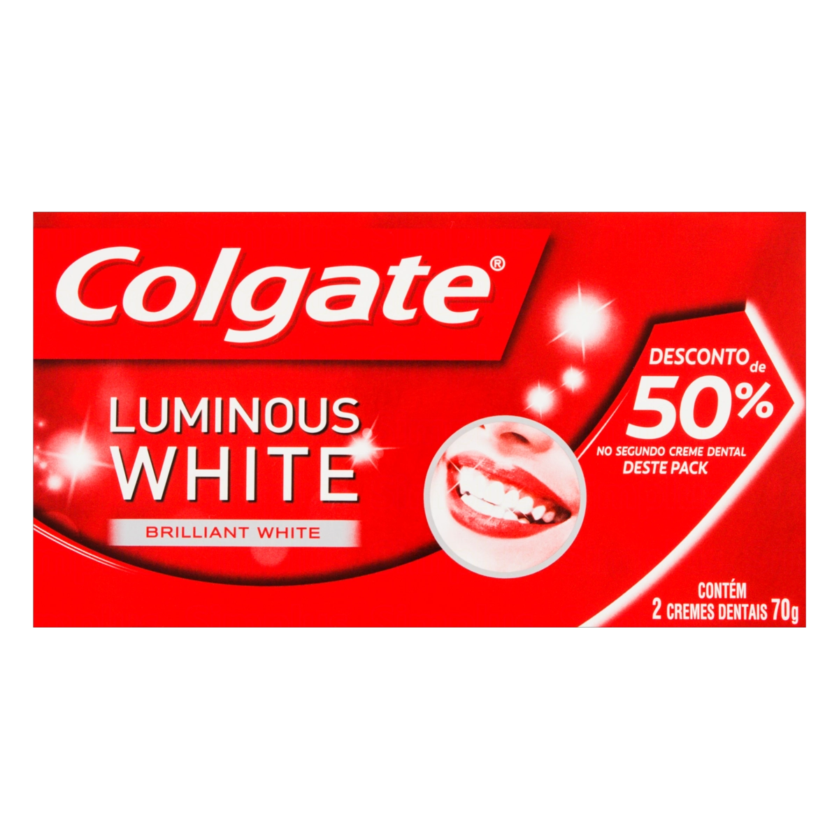 Pack Creme Dental Brilliant Mint Colgate Luminous White Caixa 2 Unidades 70g Cada Grátis 50 Desconto