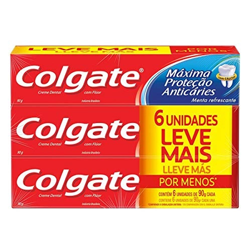 Pack Creme Dental Menta Refrescante Colgate Máxima Proteção Anticáries Caixa 6 Unidades 90g Cada Lev