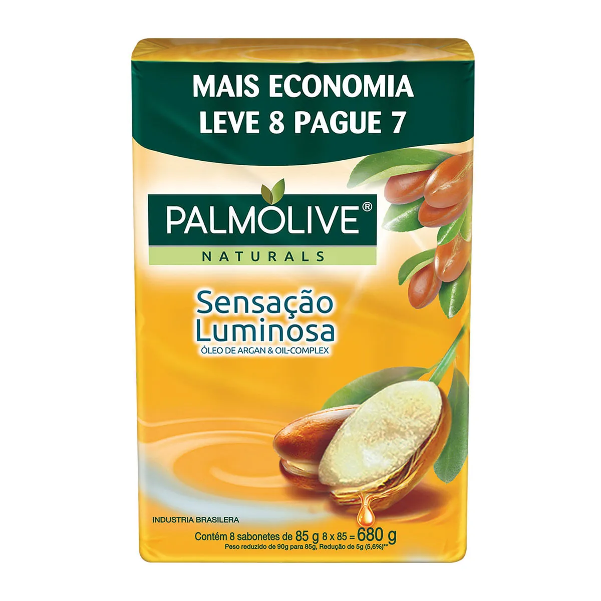 Pack Sabonete Barra Sensação Luminosa Palmolive Naturals Envoltório 680g Leve 8 Pague 7 Unidades