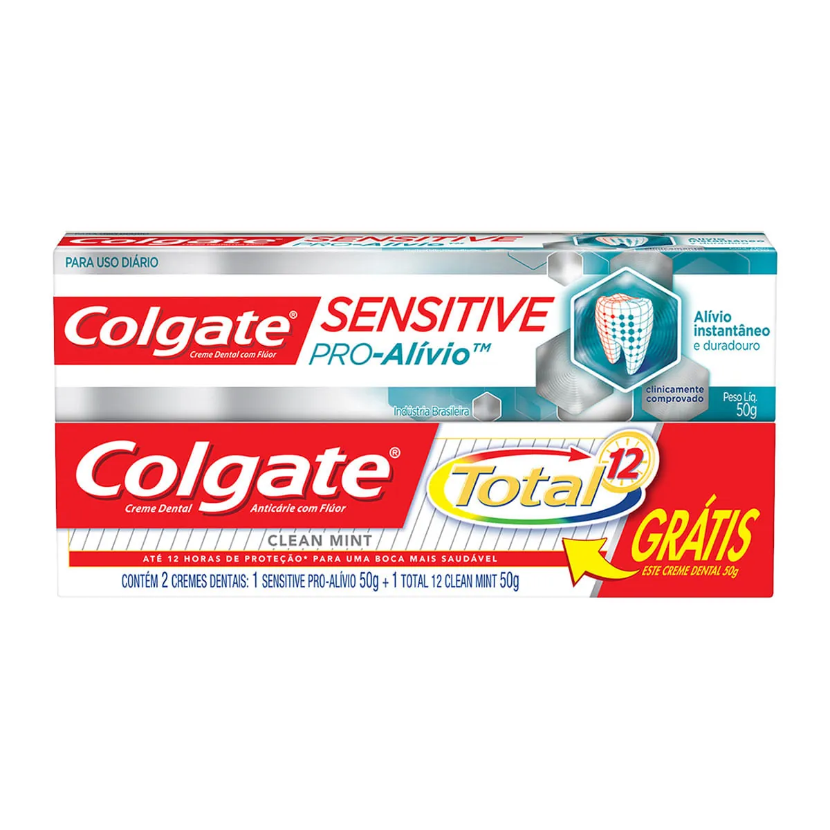 Kit Creme Dental Sensitive Pro Alívio 50g Creme Dental Clean Mint Total 12 50g Caixa Colgate