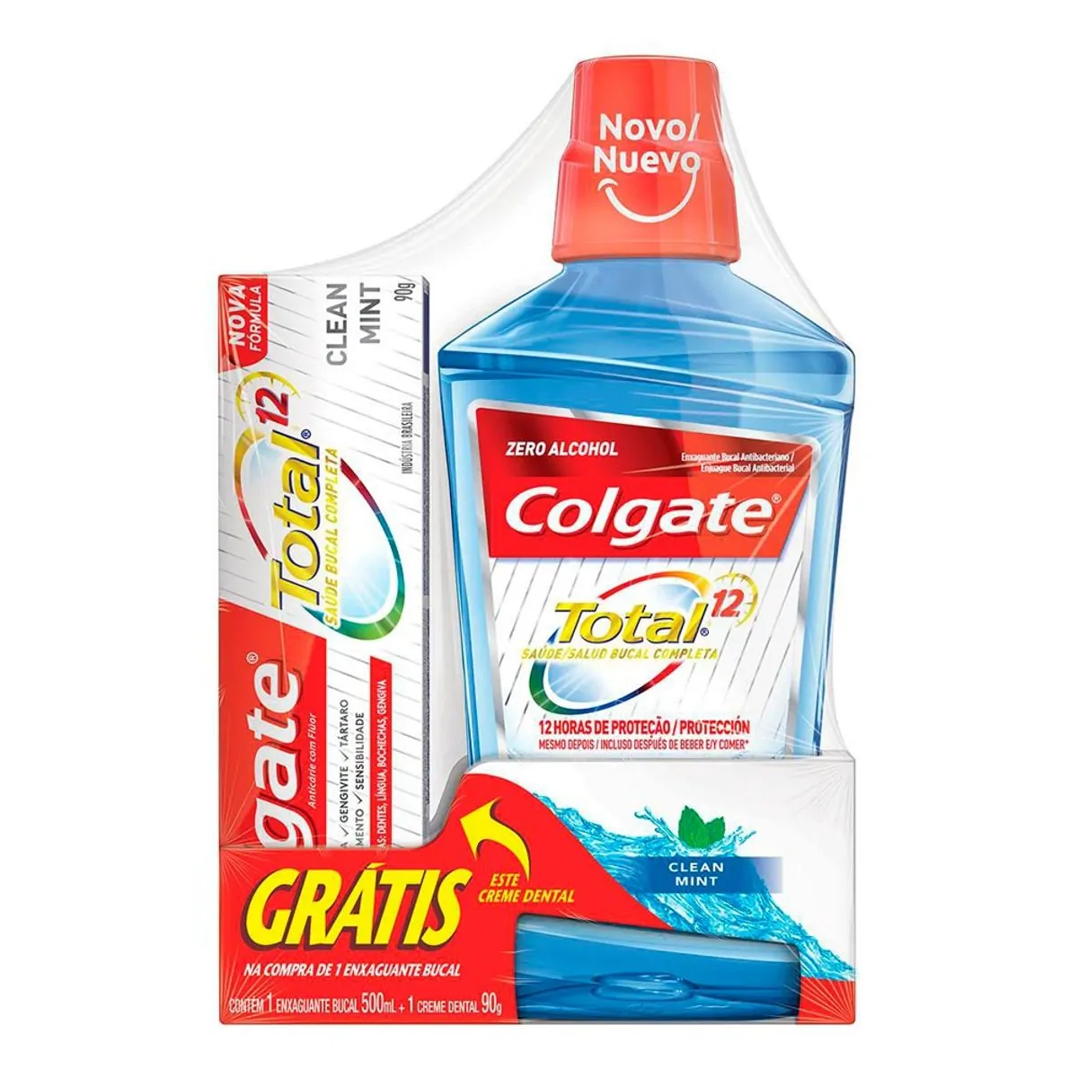 Kit Enxaguante Bucal Clean Mint Colgate Total 12 500ml Grátis Creme Dental 90g