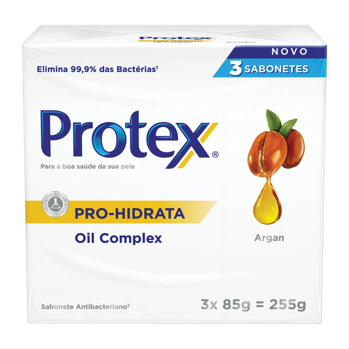 Pack Sabonete Barra Antibacteriano Argan Protex Pro Hidrata Envoltório 255g 3 Unidades
