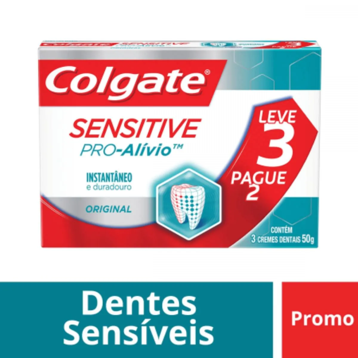 Kit Creme Dental Colgate Sensitive Pro-Alívio 3 Unidades 50g cada - Embalagem Promocional