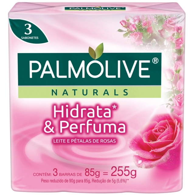 Pack Sabonete Barra Hidrata Perfuma Palmolive Naturals Envoltório 255g 3 Unidades