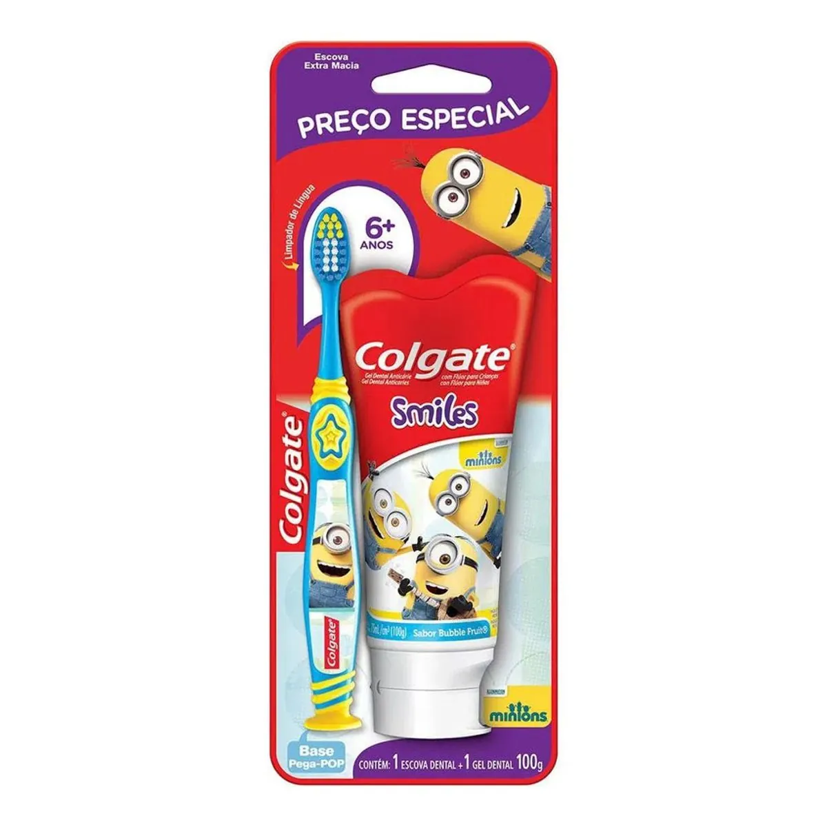 Escova de Dente + Creme Dental Infantil Colgate Smiles 2 unid Escova de dente + Creme Dental Minions 100ml com Preço Especial