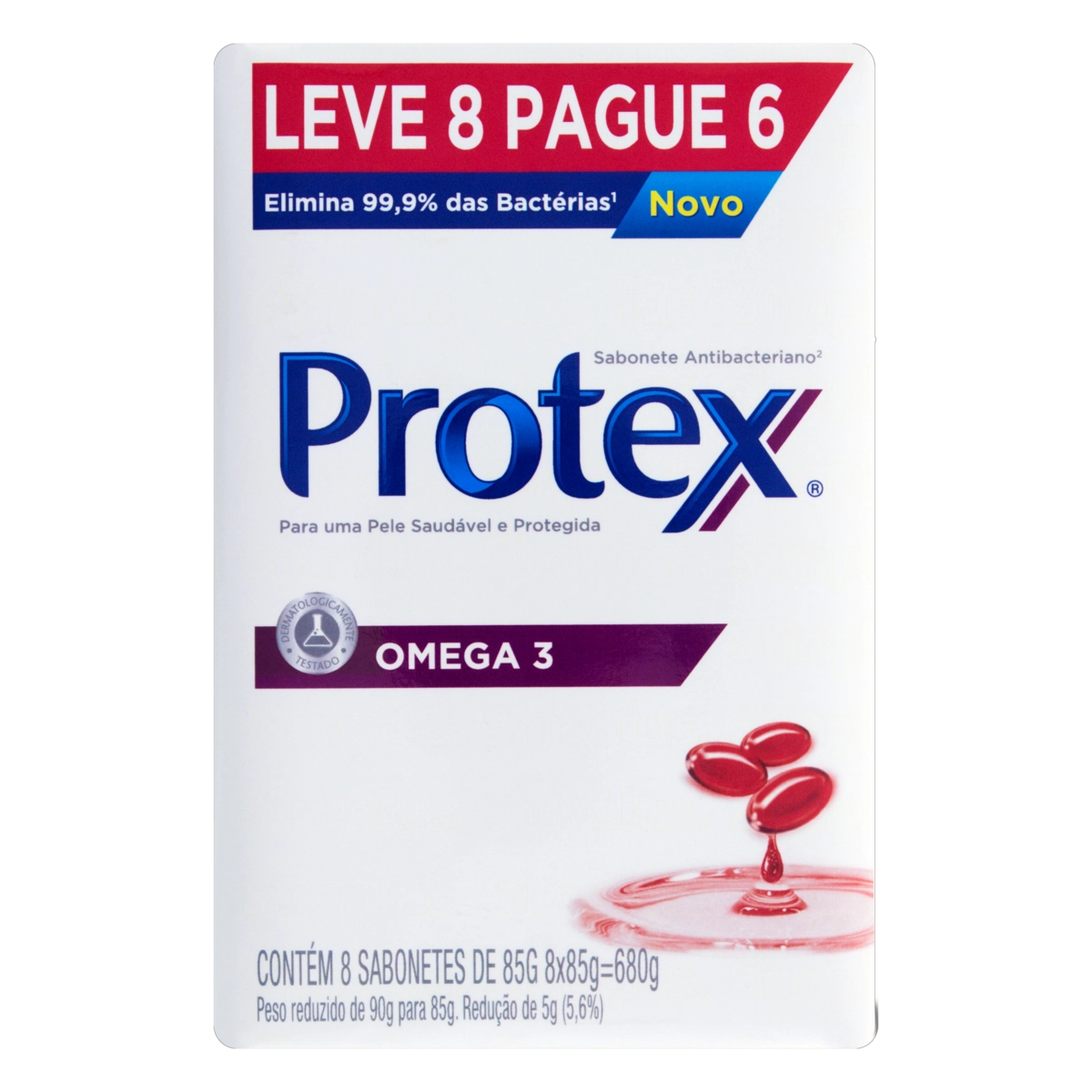 Pack Sabonete Barra Antibacteriano Protex ômega 3 Envoltório 680g Leve 8 Pague 6 Unidades