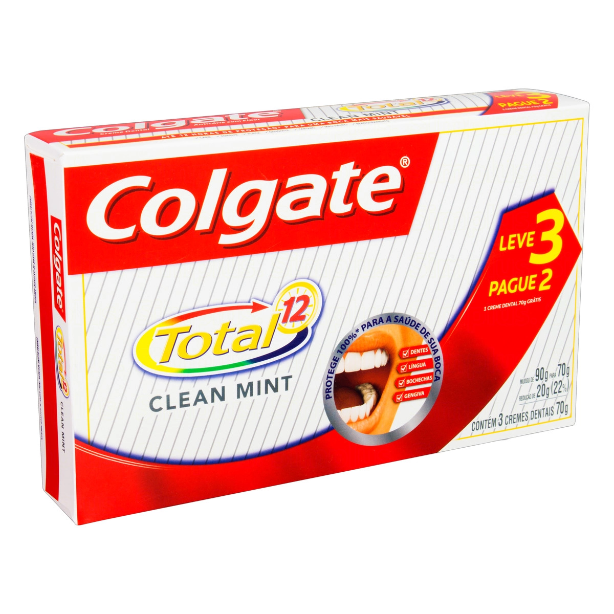 Pack Creme Dental Clean Mint Colgate Total 12 Caixa 70g Cada Leve 3 Pague 2 Unidades