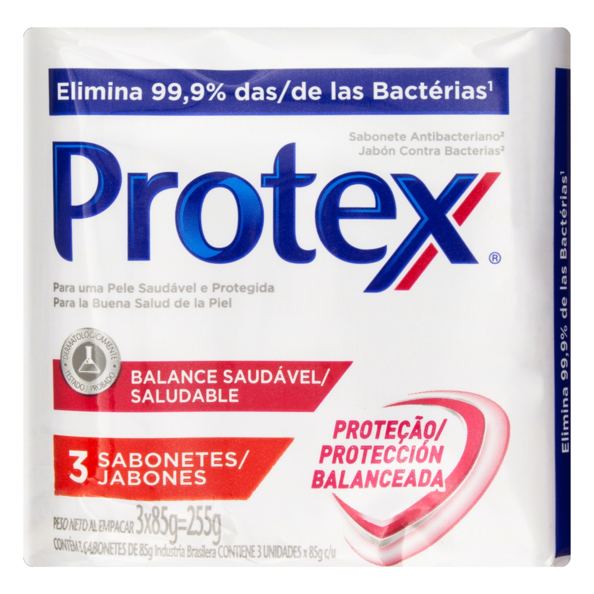 Pack Sabonete Barra Antibacteriano Protex Balance Saudável Envoltório 255g 3 Unidades