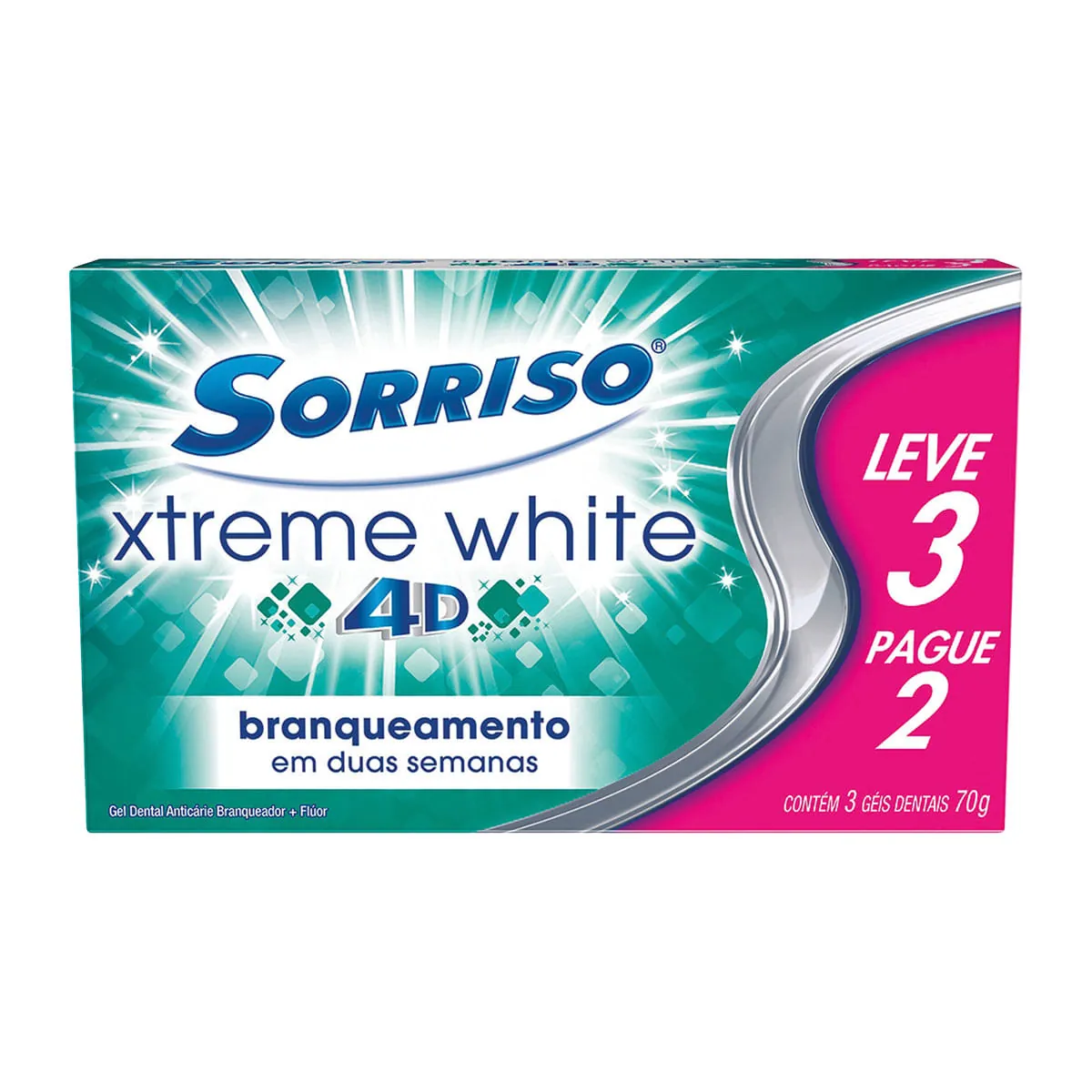 Gel Dental Branqueador Sorriso Xtreme White 4d Caixa 70g Cada Leve 3 Pague 2 Unidades