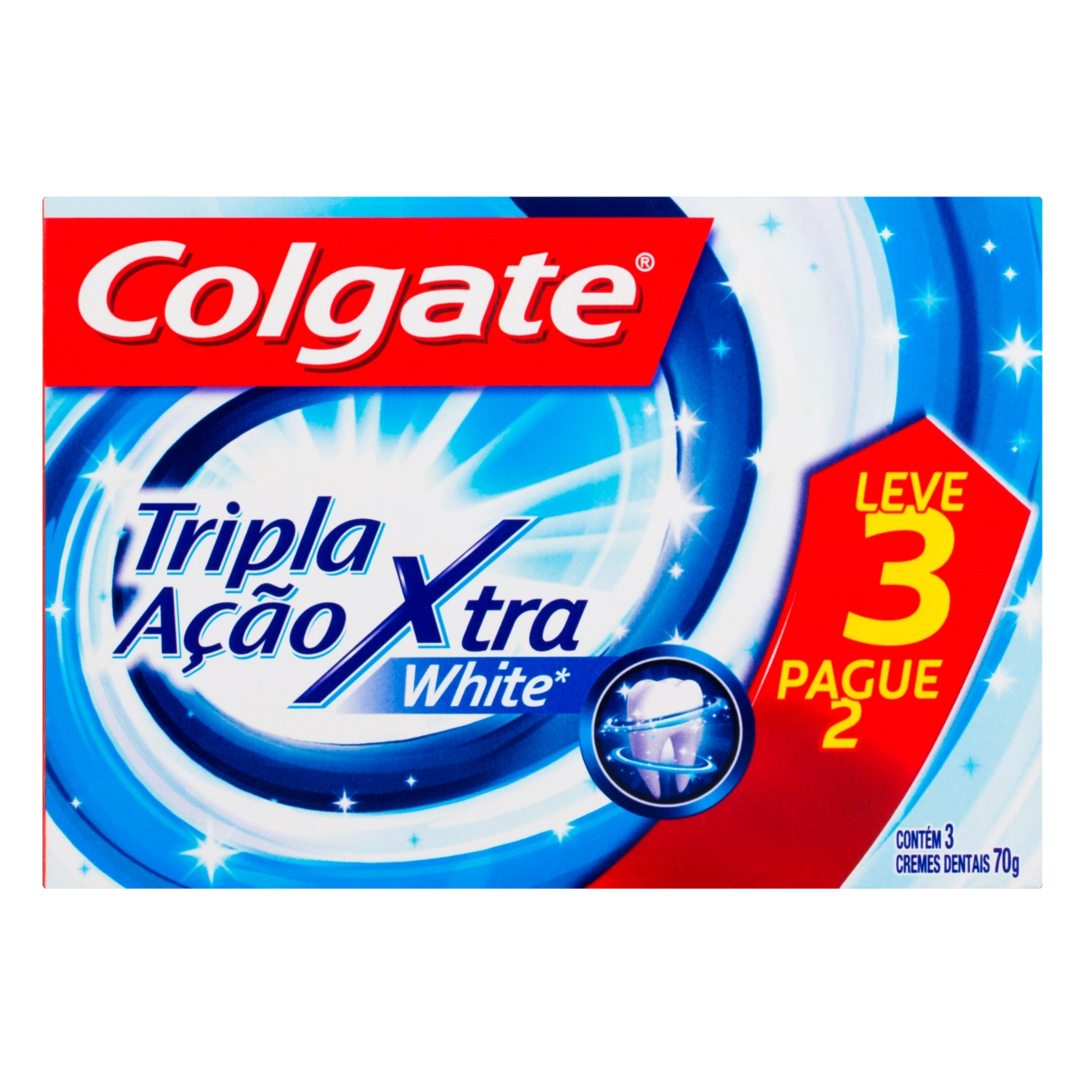 Pack Creme Dental Xtra White Colgate Tripla Ação Caixa 70g Cada Leve 3 Pague 2 Unidades
