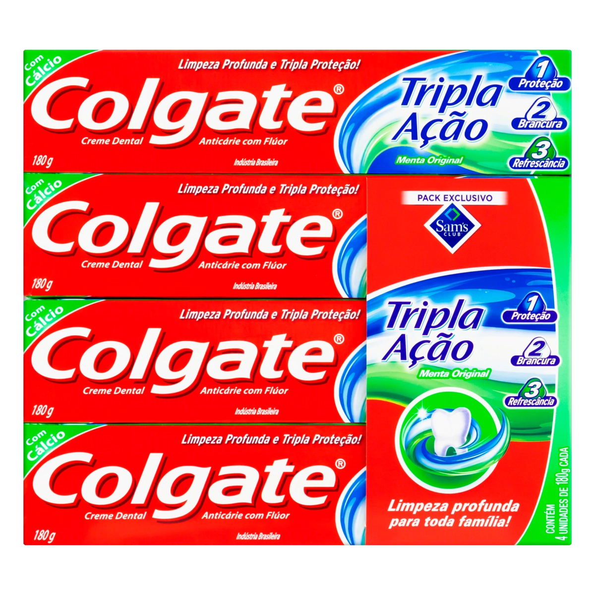 Pack Creme Dental Menta Original Colgate Tripla Ação Caixa 4 Unidades 180g Cada