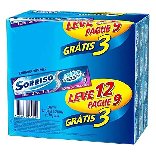 Pack Creme Dental Sorriso Tripla Limpeza Completa Caixa 70g Cada Leve 12 Pague 9 Unidades