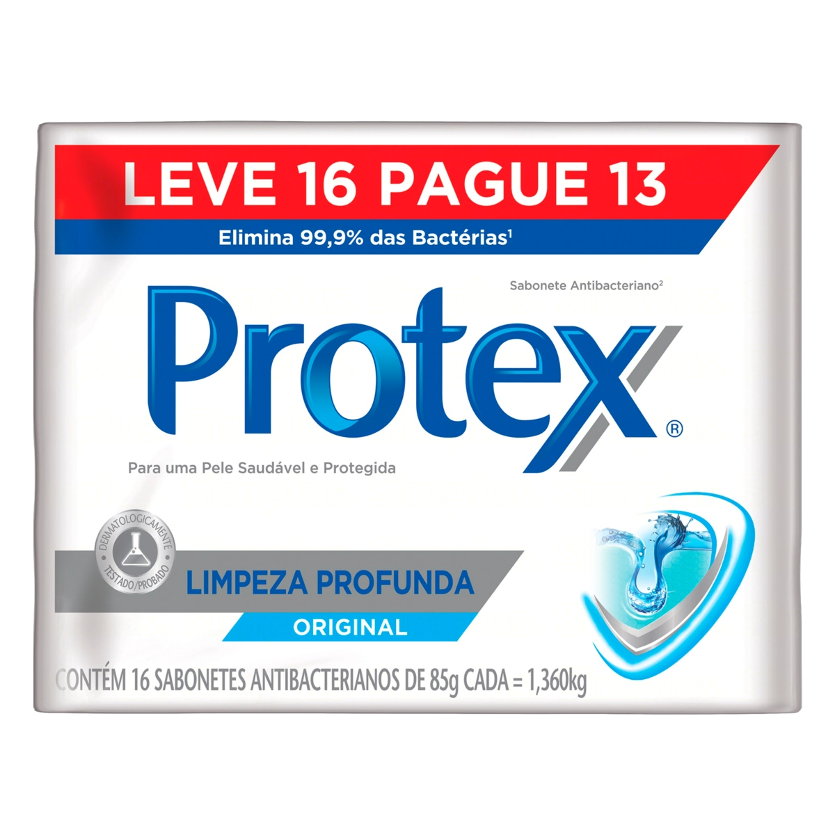 Pack Sabonete Barra Antibacteriano Original Protex Limpeza Profunda Envoltório 1,36kg Leve 16 Pague