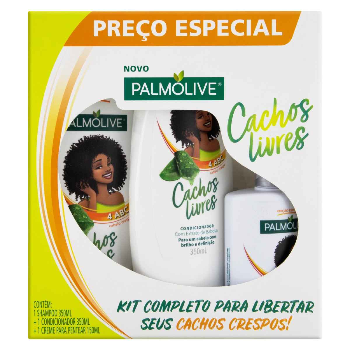 Kit Shampoo 350ml Condicionador 350ml Creme Para Pentear 150ml Com Extrato De Babosa Palmolive Cacho